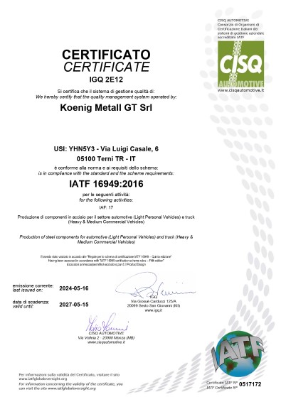 koenig terni certificato iatf16949