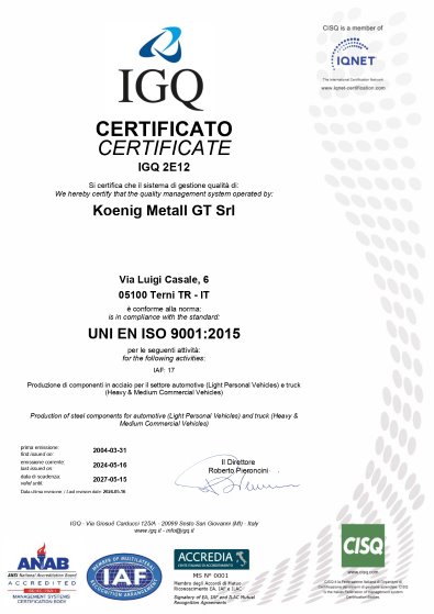 koenig terni certificato iso 9001